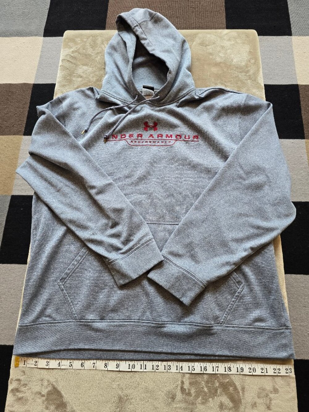 Under Armour Performance Gray Fleece Pullover Hoodie Embroidered Red Logo Men's